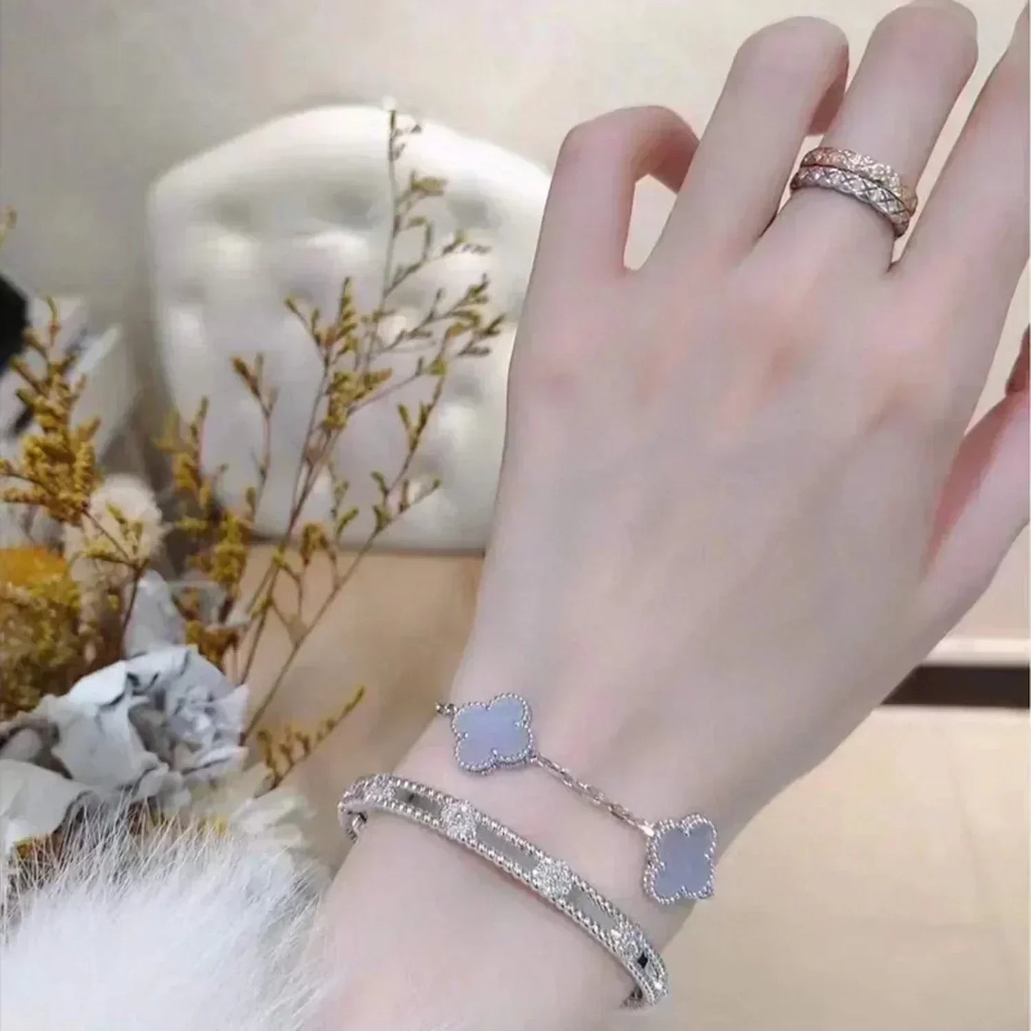 [Moco]CLOVER  5 MOTIF PURPLE CHALCEDONY BRACELET SILVER