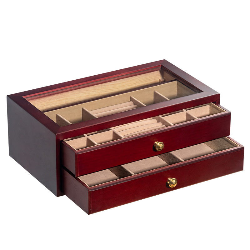 HIGH-GRADE SOLID WOOD JEWELRY BOX TRANSPARENT GLASS STORAGE BOX