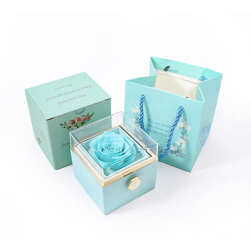 CREATIVE ROTATING PRESERVED ROSE JEWELRY GIFT BOX（NO LOGO)