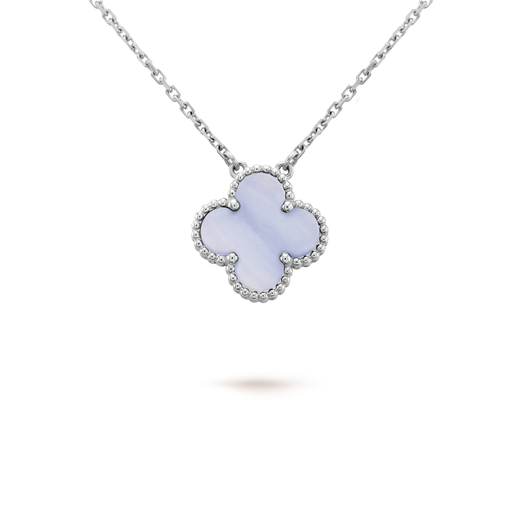 [Moco]CLOVER 15MM BLUE CHALCEDONY NECKLACE SILVER