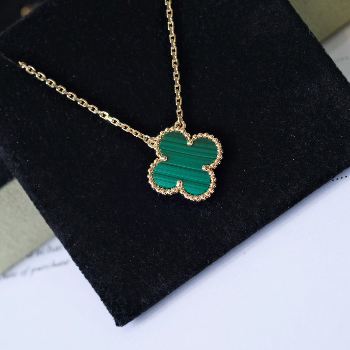 [Moco]CLOVER 15MM MALACHITE SINGLE FLOWER  NECKLACE