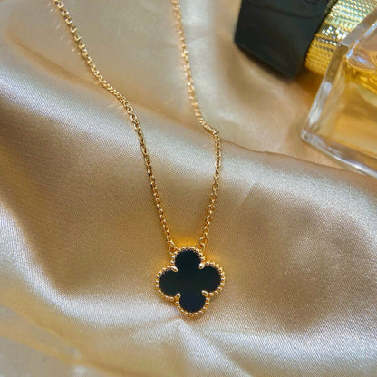 [Moco]CLOVER 15MM BLACK ONYX SINGLE FLOWER NECKLACE