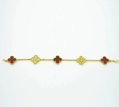 [Moco]CLOVER 5 MOTIFS CARNELIAN DIAMOND BRACELET