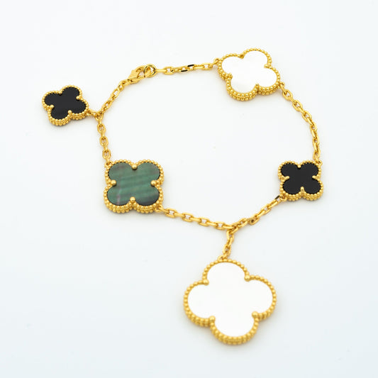 [Moco]CLOVER BRACELET 5 MOTIFS ONYX MOP