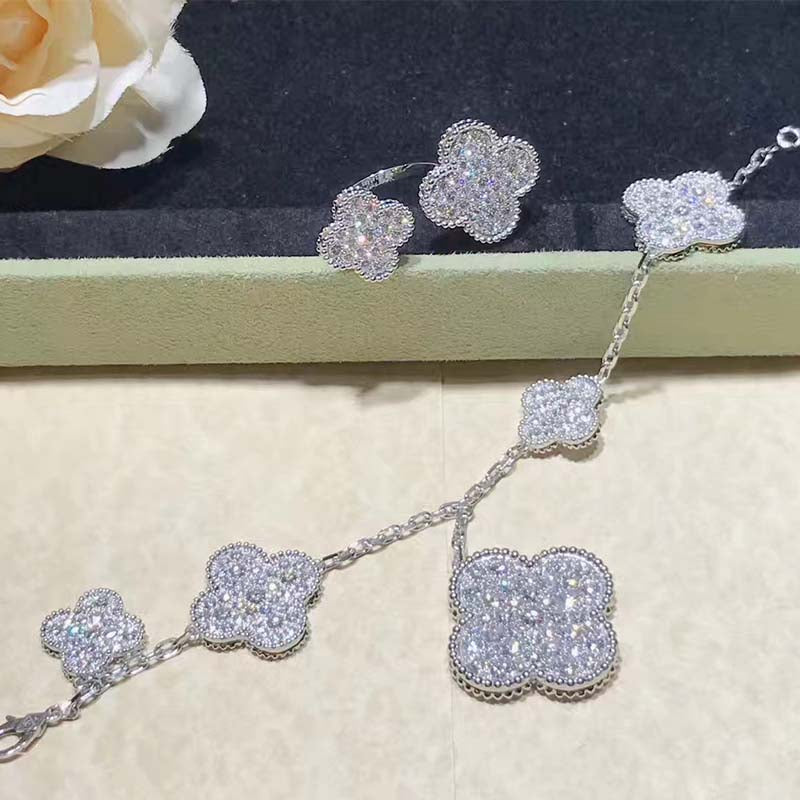 [Moco]CLOVER 6 MOTIFS SILVER DIAMOND BRACELET