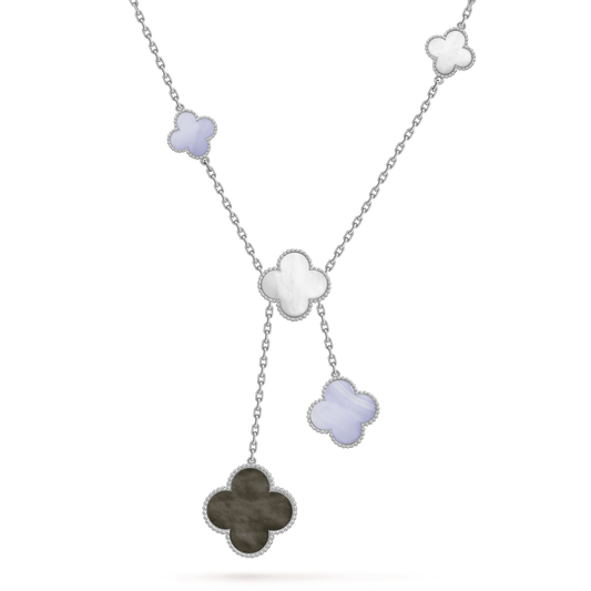 [Moco]CLOVER MOP CHALCEDONY NECKLACE SILVER 6 MOTIF