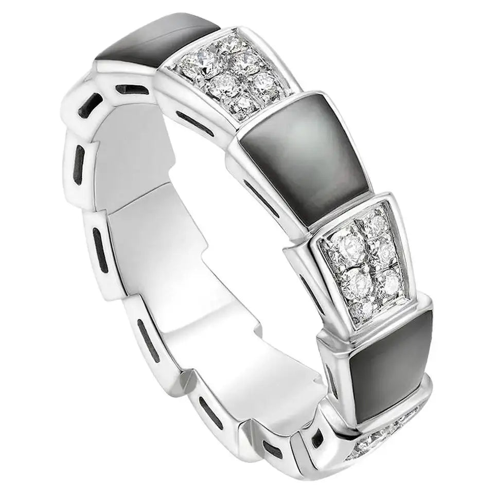 [Moco]SERPENTI RING SILVER DIAMOND BLACK MOP 4MM