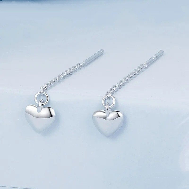 Simple Heart-shaped Drop Ear Threads Long Tassel Earrings