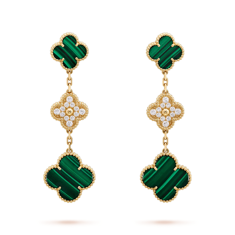 [Moco]CLOVER EARRINGS GOLD MALACHITE DIAMOND 3 MOTIF