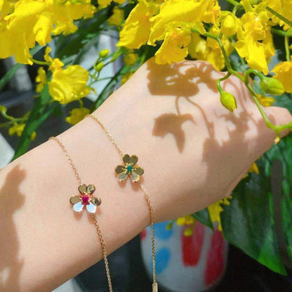 [Moco]FRIVOLE GOLD FLOWER PINK MALACHITE BRACELET