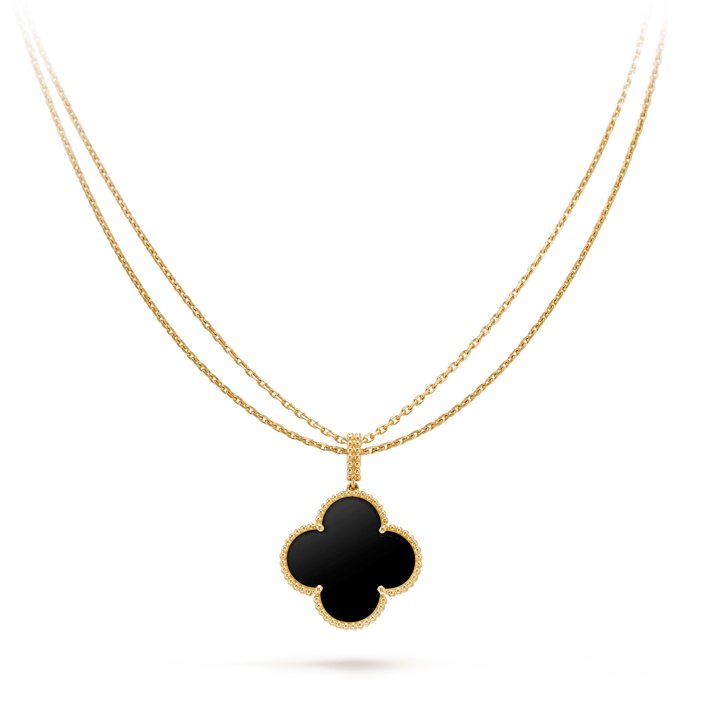 [Moco]CLOVER 25MM GOLD ONYX BIG CLOVER NECKLACE