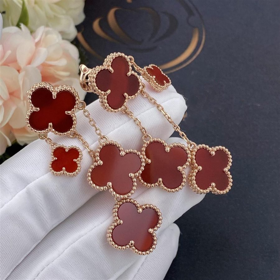 [Moco]CLOVER EARRINGS CARNELIAN 4 MOTIFS PINK GOLD