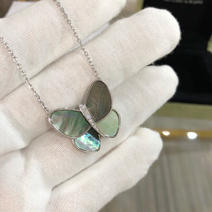 [Moco]LARGE BUTTERFLY SILVER PENDANT DIAMOND NECKLACE