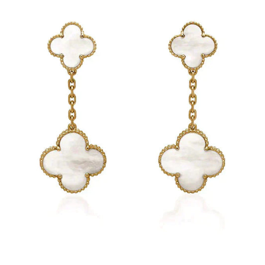 [Moco]CLOVER 2 MOTIF WHITE MOP EARRINGS